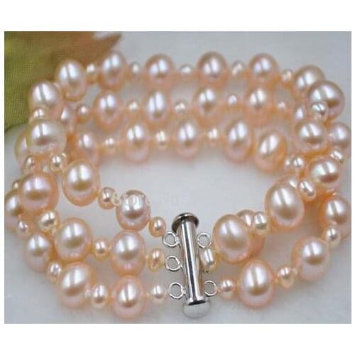Selling Jewelry>>>4-8mm 3strands Natural color freshwater pearl bracelet