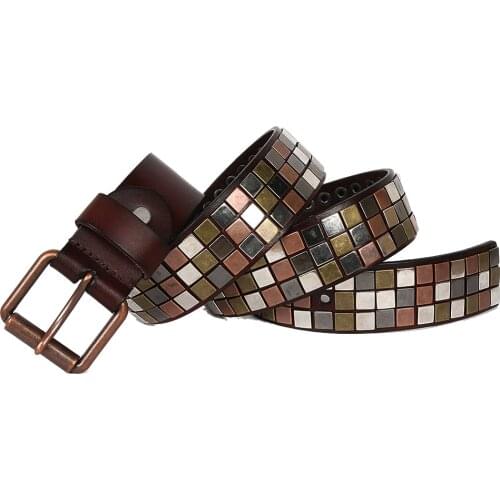 Unisex Heavy Metal Plate Cowboy Belt Genuine Leather Jeans Belts For Men Vintage Punk Men Belt Ceinture Homme Male Strap