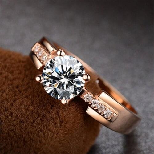 Luxury Female Solitaire Round Zircon Ring 925 Sterling Silver Rose Gold Wedding Ring Promise Love Engagement Rings For Women