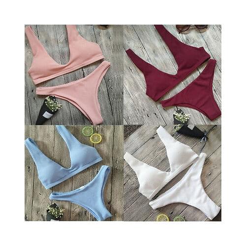 Sexy Women solid color Push up Padded Bra Bandage Bikini Set Swimsuit Triangle Swimwear Bathing suit beachwear biquini