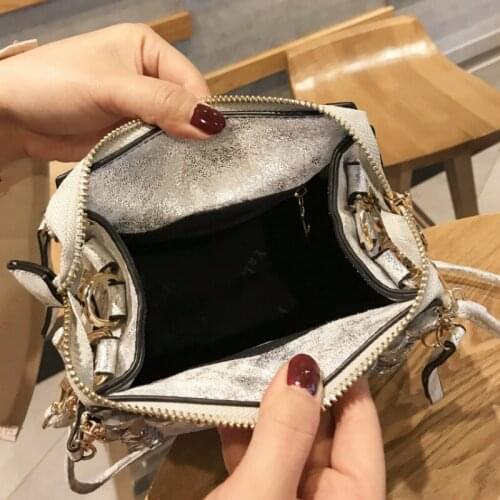 Rhinestones Small Women Packing Shoulder Bag Lock Pu Leather Crossbody Bags Bucket Pouch Casual Silver Ladies Diamonds Sling Bag