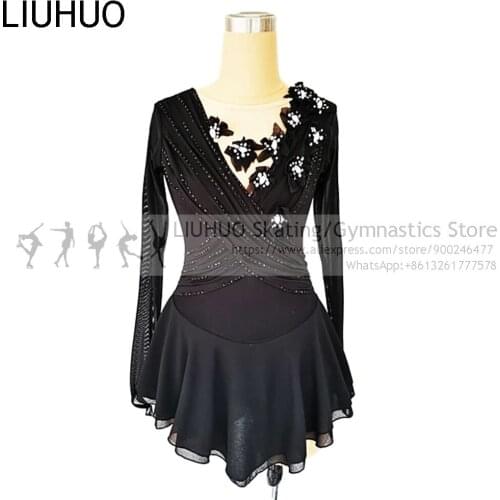 Dance Costumes Figure Skating Dress Black Children girls Black skirts performance wear showgirl costume Dance Skating leotards