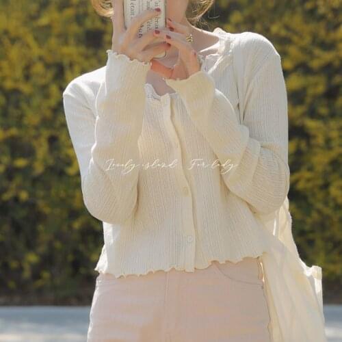 Gentle Knitted Crop Cardigan Girl Sunscreen Long-sleeved Jacket Women Thin Section 2021 Spring and Summer New Woman Sweaters