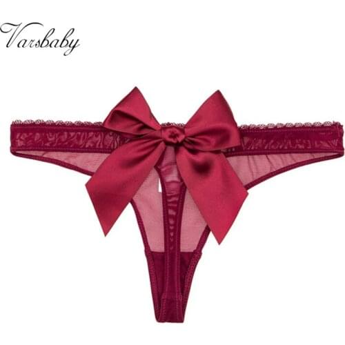 Varsbaby lace sexy transparent thong bow briefs Mesh Panties