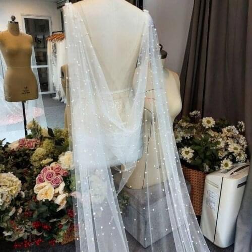YouLaPan G41 Bridal Bolero Pearls Cape Bridal Shawl with Pearls 3M Length Evening Cape Simplicity Bride Cape Big SizeTop Bride