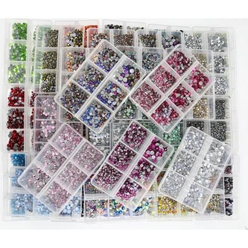 1200pcs Mix Sizes Glass Crystal Hot Fix Rhinestone Set Flatback 3D Crystal Nail art Rhinestones For DIY Garment Decorations