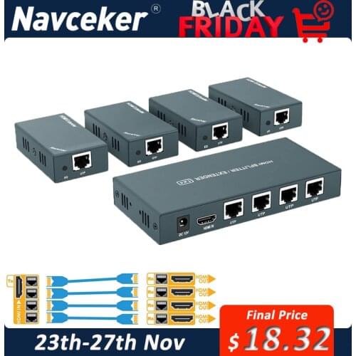 1x4 HDMI Extender RJ45 60m HDMI UTP Splitter Extend 1080P HDMI Cat5e Cat6 Extender HD HDMI Extender Transmitter Receiver for PS4
