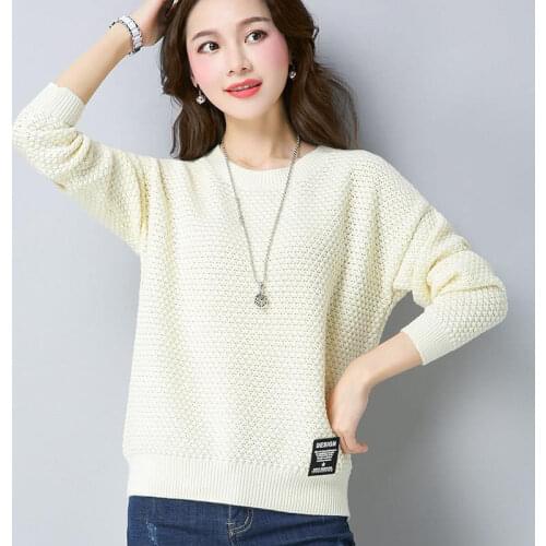 2021 autumn and winter fashion new Korean style hollow knit top long sleeve round neck loose pullover all-match sweater women