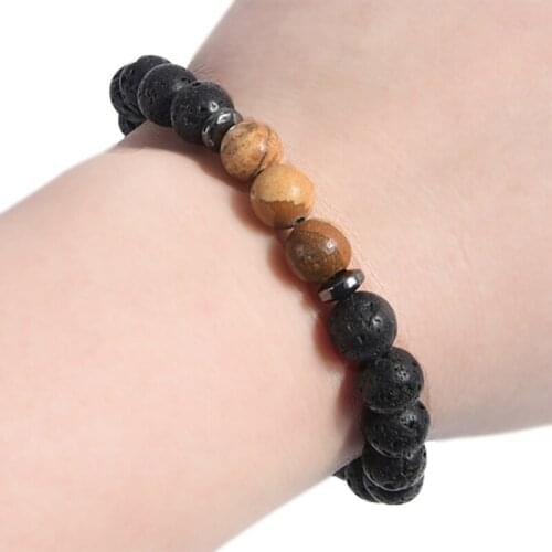 8mm Natural Lava Rock Stone Elastic Charm Yoga Beads Bracelet Jewelry for Women Men