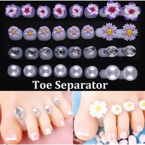 Free Shipping 8pcs Nail Art Toe Separator Flower Heart Pearl Diamond Silicone Foot Toe Separators Silica Gel Finger Toe Spreader
