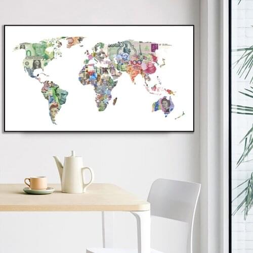 Abstract Retro Money Style World Map Creativity Canvas Painting Posters Print Nordic Wall Art Picture Living Bedroom Home Decor