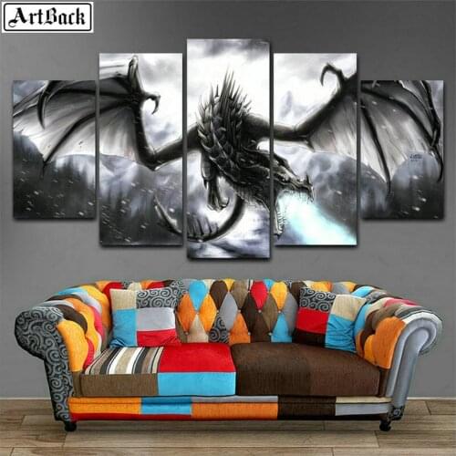5d full square & round diamond painting dragon five spell decoration painting pterosaur diamond mosaic crafts animal
