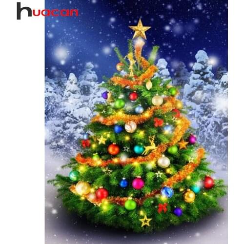 Huacan Diamond Painting Full Christmas Tree Wall Stickers Diamond Embroidery Winter Snow Mosaic Scenery Diamond Art