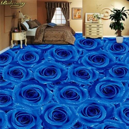 Beibehang Custom wallpaper floor painted blue rose living room bedroom 3D floor painting papel de parede