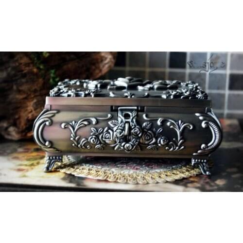 Large Classical European Gothic Eternity Rose Princess metal jewelry box keepsake souvenir box case 2120