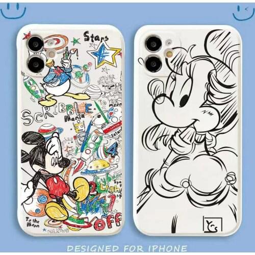 Mickey Minnie Graffiti Phone Case for iPhone13 12 11Pro Max 7 8 XR XS Back Cover Gift-Please leave a message for other models