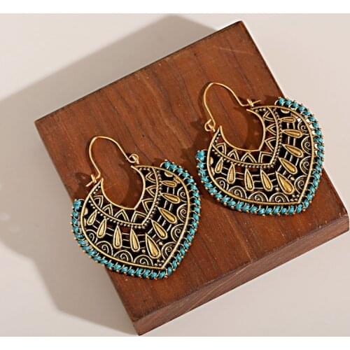 Gypsy Bohemian Womens Green Silk Hollow Water Drop Jhumka Earrings Handmade Ethnic Gold Alloy Drop Earring