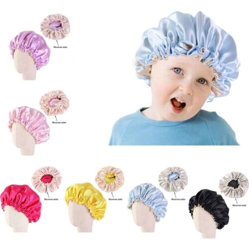 Kids Soft Reversible Satin Bonnet Double Layer Adjustable Size Sleep Night Cap Bonnet Baby Hat For 2-7 Years Children