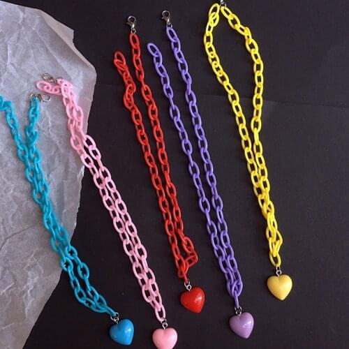 Harajuku Purple Pink heartHeart Pendant Acrylic Necklace Macarons Chokers Gifts for Women Accesories Personality Party Jewel