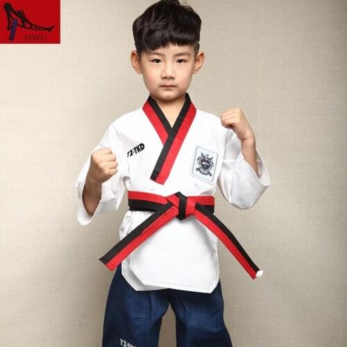 Hot Sale WTF Tae Kwon Do Dobok Clothes Child ITF Taekwondo Uniform Size XXXS-M Blue Red