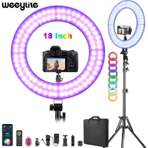 Weeylite WE-10 18 Inch RGB LED Selfie Ring Light Kit Photography Lighting Ring Lamp with Stand Tripod for Youtube Tik Tok Live