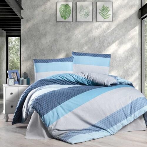 Duvet Cover Set Blue and White, Organic, Cotton, Stone Wash, No Ironing Required, Jacquard Bedding Set, Queen Duvet Cover Set, B