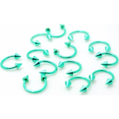 Green color cbr horseshoe spike cone circular rings 10pcs body piercing jewelry steel wholesale lots septum rings lip rings