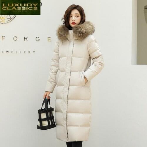 Jacket Fashion Womens Down Women Winter Real Raccoon Fur Hooded Duck Down Coat Female Korean Long Down Parka Hiver 13035