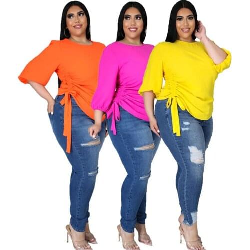 Summer Plus Size Womens T-shirts O-Neck Long Sleeve Blouses Wholesale Loose Casual High Waist Lady Big Size Tops Dropshipping