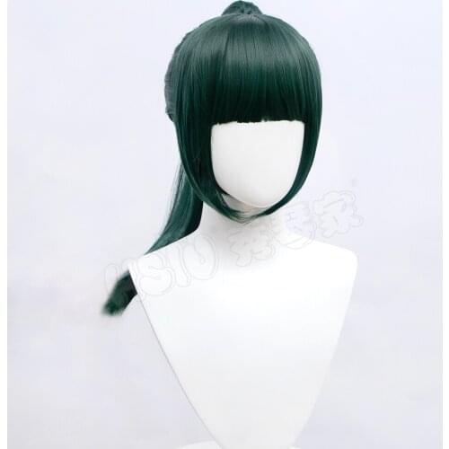 Maki Zenin cosplay Wig clothing Anime Jujutsu Kaisen Cosplay 「HSIU 」 uniform Dark green ponytail short hair Fiber synthetic wig