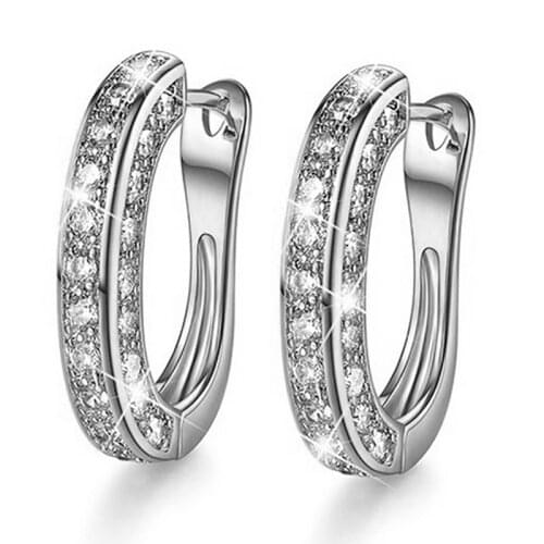 Fashion Luxury 3 Colors Ladies Womens Inlaid Sparkling Rhinestone Crystal Zircon Metal Female Hoop Earrings for Party Jewelry