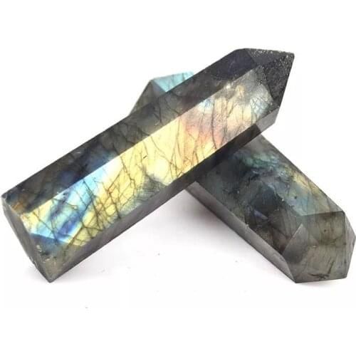 MOKAGY Natural Labradorite Quartz Crystal Obelisk Point 60mm-100mm 1pc