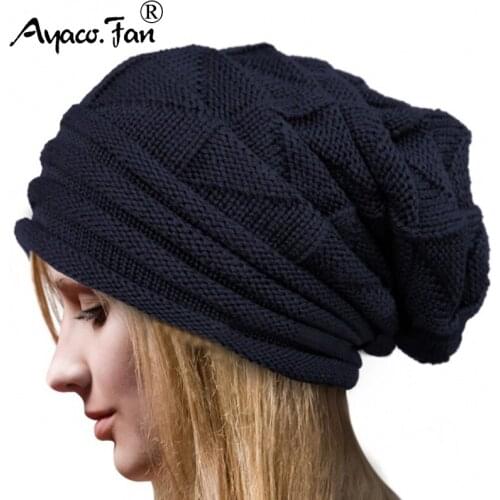 Soft Knitted Hat Cap Womens Beanies for Girls Winter 2019 New Cuff Plaid Outdoor Knit Hats Female Solid Warm Autumn Skullies