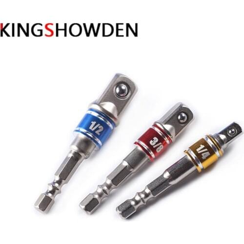 3Pcs Impact Grade Socket Adapter Set Turns Power Drill Into High Speed Nut Driver 1/4'' Hex Shank 1/4" 3/8" 1/2" Bit Set