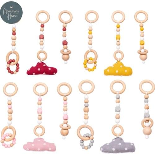 2021 New Cloud Baby Play Gym Frame Wooden Activity Gym Frame Stroller Hanging Pendants Infant Teether Ring Nursing Rattle Toys