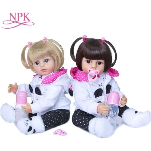 NPK 55cm white coat short hair girls gift soft silicone vinyl doll newborn flexible babydoll two colors hair baby