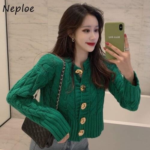 Neploe Single Breasted Long Sleeve Cardigan Female Solid Color Sweet Knitted Sweater Women 2021 New Arrival Ropa Mujer 1F259