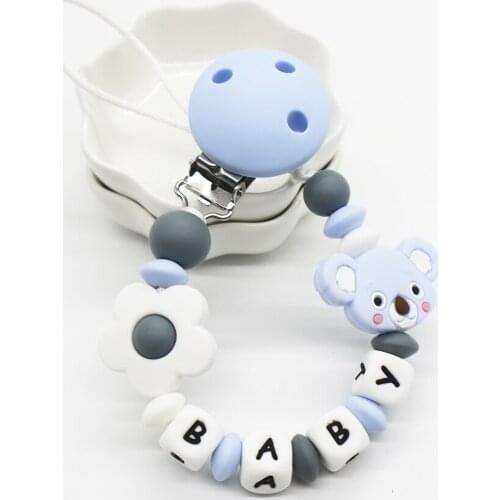 Personalized Pacifier Clips Handmade Custom Name Nipple Holder Silicone Beads Pacifier Chain Koala Dummy Holder Teething Toys