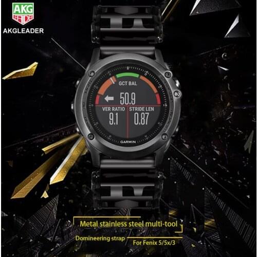 AKGLEADER Metal Tool Watch Band Strap For Garmin Fenix 3 5X Plus 6X smart watch bands watchbands