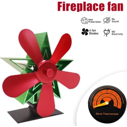 4/5 Blade Fireplace Heat Powered Stove Fan Christmas Decorations Wood Burner Fireplace Quiet Home Efficient Heat Distribution