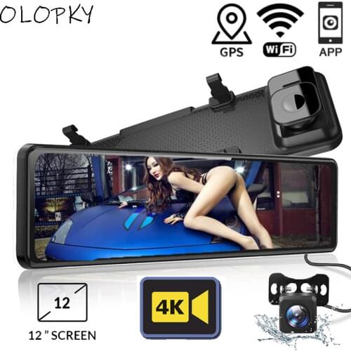 12" 3840*2160P 4K GPS For Car Dual Camera Video Recorder Mirror DVR Front And Rear View Auto Registrar 24h Parking Monitor Lens