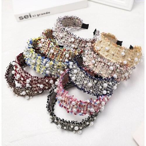 Fashion Imitation Pearl Hair Bands for Women Cloth Fabric 7CM Wide Headband Hair Hoop Girls Hair Accessories Boutique Headdress