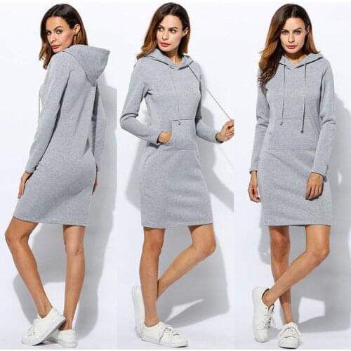 Womens Casual Loose Long Hoodies Sweatshirt Outerwear Jacket Tunic Coat Dress Solid Color Autumn Winter Women Hoodies