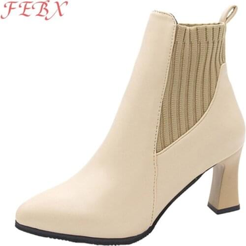 2021 Womens Boots New Ladies Thick Heels Pointed Toe Ankle Boots Korean Style Fashion Boots Female Shoes High Heel Footwear