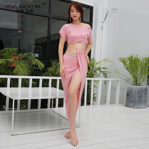Belly Dance Oriental Dance Set Belly Dance Clothing Dance Practice Costumes Split Skirts Style Women Off-shoulder Top+Slit Skirt
