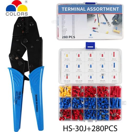 280pcs/Box Full Insulated Fork U-type Set HS-30J Terminals Crimping pliers Connectors Assortment Kit 0.5-6mm2 crimping toos