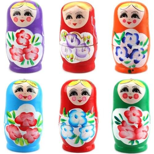 5Pcs Novelty Cartoon Russian Wooden Nesting Dolls Handmade Painted Matryoshka Painted Beech Russian Matryoshka Doll DIY Kid Toys