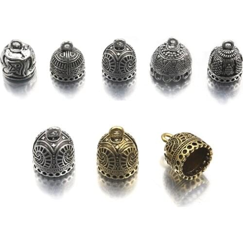 5Pcs Tibetan Silver Round Hole Leather Cord Tassel Beads Tips End Cap For Vintage Jewelry Making DIY Handmade Supplies Finding