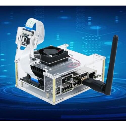 F19E Acrylic case for NVIDIA Jetson Nano B01 & A02 - includes fan and camera holder (Jetson Nano, camera and network cable are