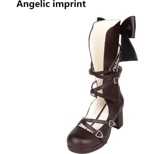 Angelic imprint mori girl Women shoes lady lolita cool Boots woman summer high trifle heels pumps platform shoes 33-47 bowtie